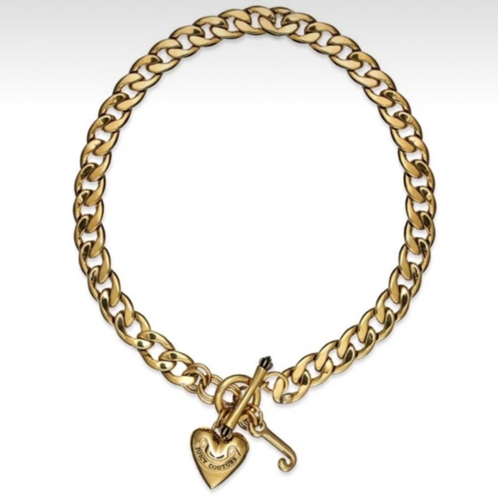 Juicy Couture Starter Heart J Charm Thick Chain Necklace